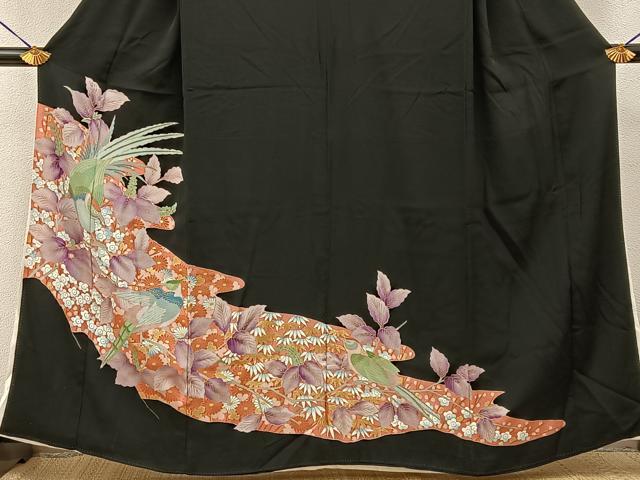 平和屋着物■豪華黒留袖　花鳥文　金彩　正絹　逸品　BAAY6548hj
