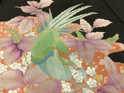平和屋着物■豪華黒留袖　花鳥文　金彩　正絹　逸品　BAAY6548hj