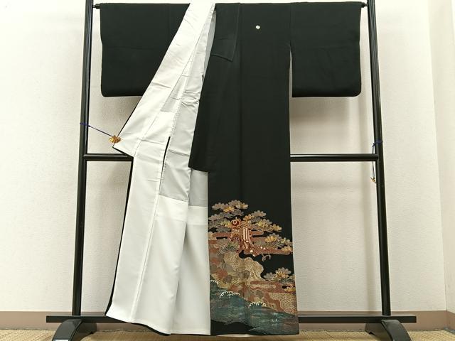 平和屋着物■豪華黒留袖　駒刺繍　御所車浜松文　金彩　正絹　逸品　BAAY6549hj