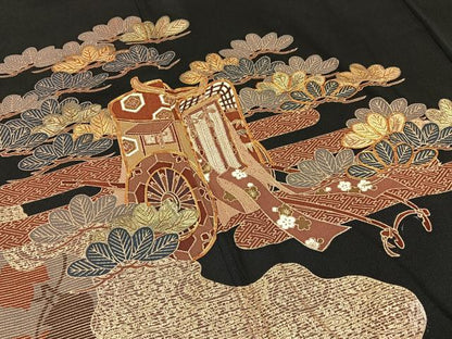 平和屋着物■豪華黒留袖　駒刺繍　御所車浜松文　金彩　正絹　逸品　BAAY6549hj