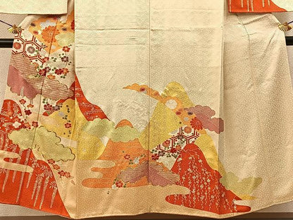 平和屋着物■訪問着　駒刺繍　遠山花文　金彩　正絹　逸品　BAAY6551hj