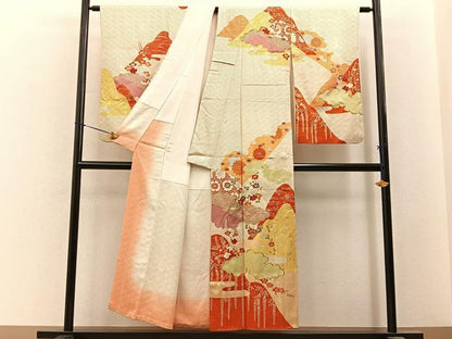平和屋着物■訪問着　駒刺繍　遠山花文　金彩　正絹　逸品　BAAY6551hj
