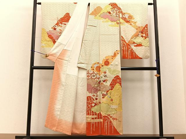 平和屋着物■訪問着　駒刺繍　遠山花文　金彩　正絹　逸品　BAAY6551hj