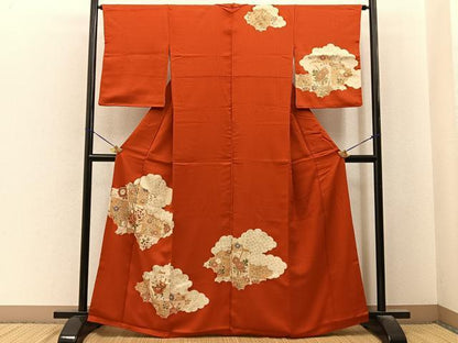 平和屋着物■訪問着　駒刺繍　雲取草花文　金彩　正絹　逸品　BAAY6552hj