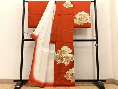 平和屋着物■訪問着　駒刺繍　雲取草花文　金彩　正絹　逸品　BAAY6552hj