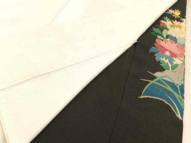 平和屋着物■豪華黒留袖　友禅　作家物　尾長鶏流水花文　正絹　逸品　BAAY6555hj