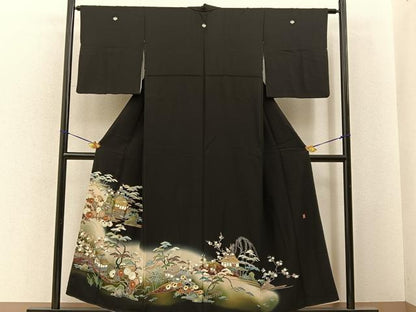 平和屋着物■豪華黒留袖　作家物　松竹梅　風景花文　暈し染め　金彩　正絹　逸品　BAAY6556hj