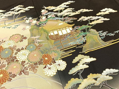 平和屋着物■豪華黒留袖　作家物　松竹梅　風景花文　暈し染め　金彩　正絹　逸品　BAAY6556hj