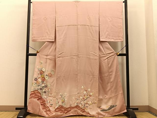 平和屋着物■豪華色留袖　駒刺繍　流水秋草文　暈し染め　金彩　正絹　逸品　BAAY6558hj