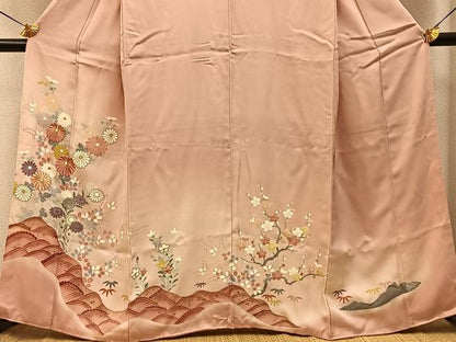 平和屋着物■豪華色留袖　駒刺繍　流水秋草文　暈し染め　金彩　正絹　逸品　BAAY6558hj