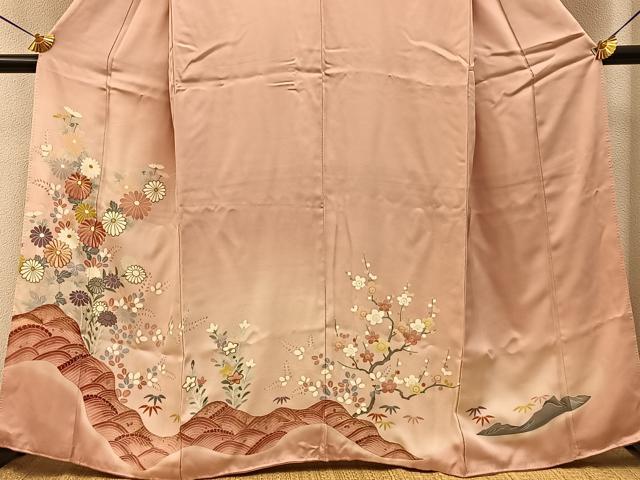 平和屋着物■豪華色留袖　駒刺繍　流水秋草文　暈し染め　金彩　正絹　逸品　BAAY6558hj