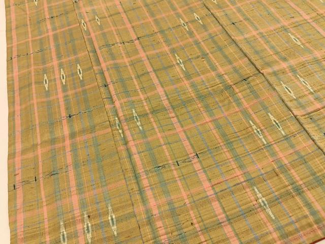 平和屋着物■上質な紬　格子柄　正絹　逸品　BAAY6561hj