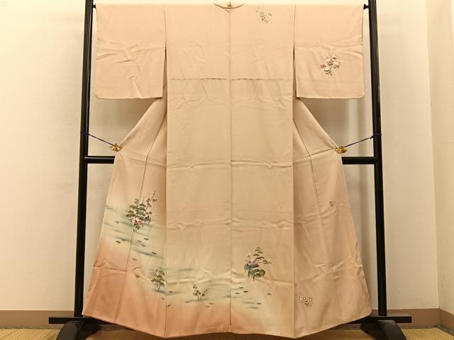平和屋着物■訪問着　友禅　作家物　松竹梅風景文　暈し染め　正絹　逸品　BAAY6562hj