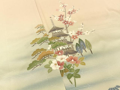 平和屋着物■訪問着　友禅　作家物　松竹梅風景文　暈し染め　正絹　逸品　BAAY6562hj