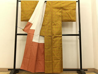 平和屋着物■本場縞大島紬　格子柄　正絹　逸品　BAAY6564hj