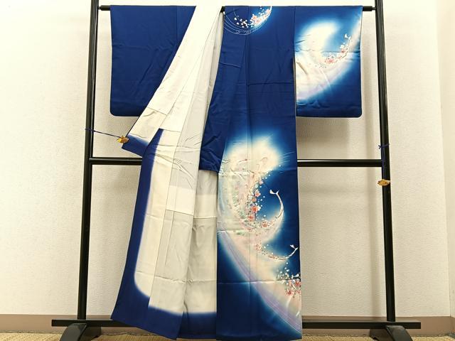 平和屋着物■訪問着　孔雀花文　暈し染め　銀彩　正絹　逸品　BAAY6566hj