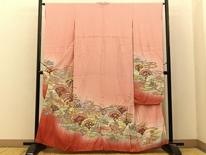 平和屋着物■豪華振袖　幾久重袖　鹿の子草花文　暈し染め　金銀彩　正絹　逸品　BAAY6567hj