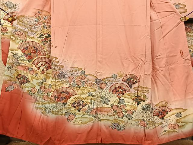 平和屋着物■豪華振袖　幾久重袖　鹿の子草花文　暈し染め　金銀彩　正絹　逸品　BAAY6567hj