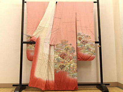 平和屋着物■豪華振袖　幾久重袖　鹿の子草花文　暈し染め　金銀彩　正絹　逸品　BAAY6567hj