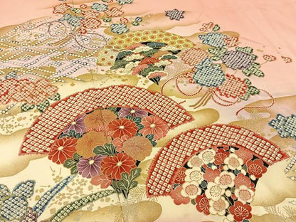 平和屋着物■豪華振袖　幾久重袖　鹿の子草花文　暈し染め　金銀彩　正絹　逸品　BAAY6567hj