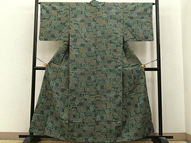 平和屋着物■上質な紬　吉祥花文　正絹　逸品　未使用　BAAY6571hj