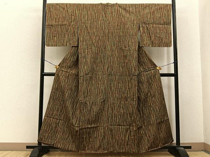 平和屋着物■上質な紬　胴抜き仕立て　縞　正絹　逸品　BAAY6573hj