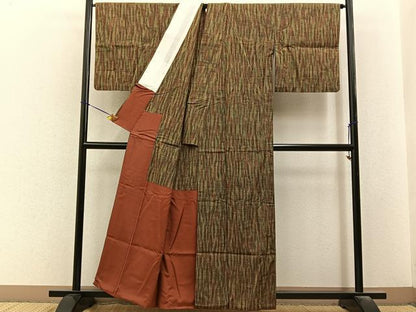 平和屋着物■上質な紬　胴抜き仕立て　縞　正絹　逸品　BAAY6573hj