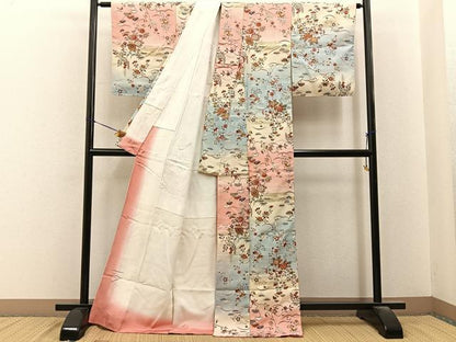 平和屋着物■上質な小紋　紬地　草花文　暈し染め　金彩　ロング丈　正絹　逸品　未使用　BAAY6574hj