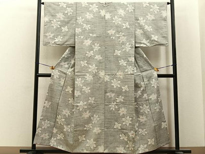 平和屋着物■上質な紬　草花文　正絹　逸品　BAAY6576hj