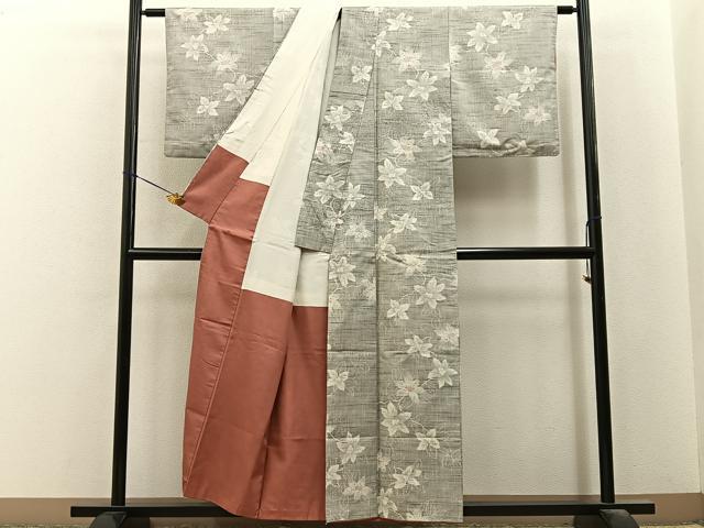 平和屋着物■上質な紬　草花文　正絹　逸品　BAAY6576hj