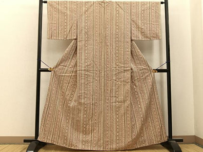 平和屋着物■上質な小紋　紬地　草花間道　正絹　逸品　BAAY6580hj