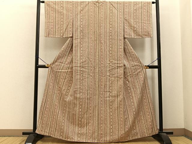 平和屋着物■上質な小紋　紬地　草花間道　正絹　逸品　BAAY6580hj