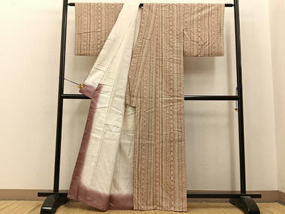 平和屋着物■上質な小紋　紬地　草花間道　正絹　逸品　BAAY6580hj