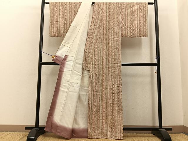 平和屋着物■上質な小紋　紬地　草花間道　正絹　逸品　BAAY6580hj