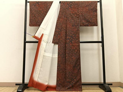 平和屋着物■上質な小紋　紬地　吉祥花文　正絹　逸品　BAAY6582hj