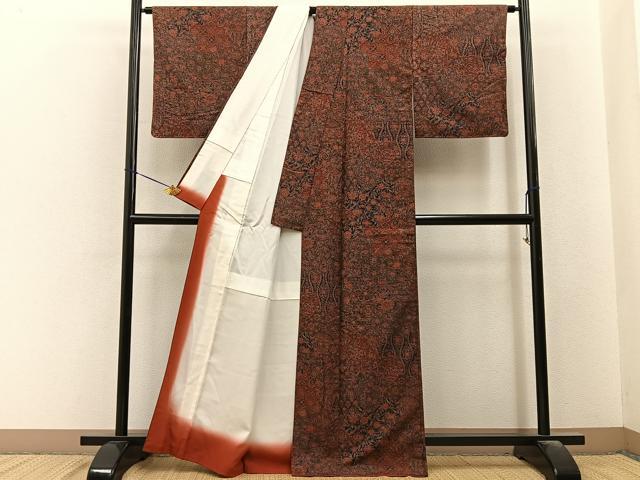 平和屋着物■上質な小紋　紬地　吉祥花文　正絹　逸品　BAAY6582hj