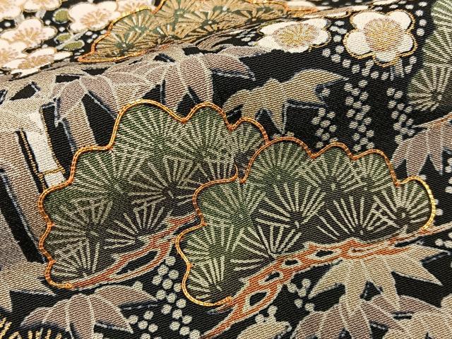 平和屋着物■豪華黒留袖　駒刺繍　松竹梅花文　金彩　正絹　逸品　BAAY6583hj