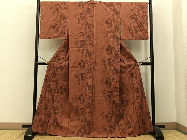 平和屋着物■上質な紬　更紗花文　正絹　逸品　BAAY6585hj