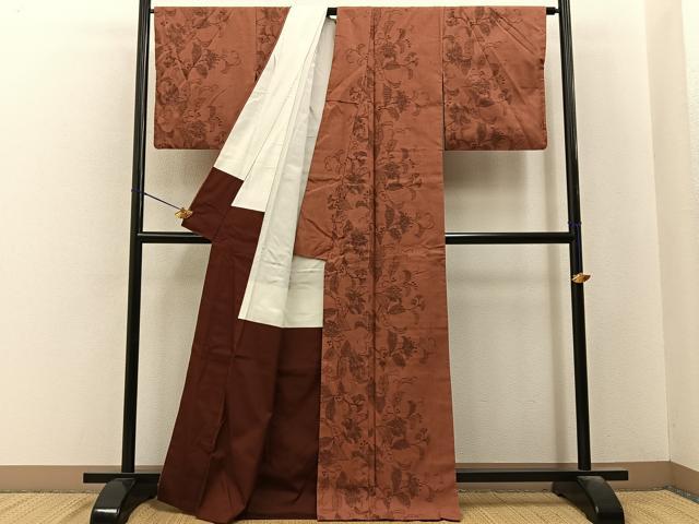平和屋着物■上質な紬　更紗花文　正絹　逸品　BAAY6585hj