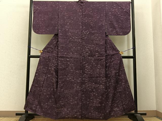 平和屋着物■上質な小紋　紬地　ろうけつ染め　籬草花文　正絹　逸品　BAAY6589hj