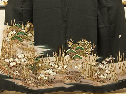 平和屋着物■豪華黒留袖　作家物　駒刺繍　松竹梅　流水草花文　暈し染め　金彩　正絹　逸品　BAAY6593hj