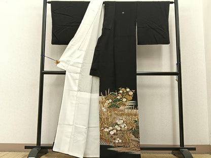平和屋着物■豪華黒留袖　作家物　駒刺繍　松竹梅　流水草花文　暈し染め　金彩　正絹　逸品　BAAY6593hj