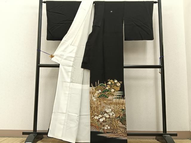 平和屋着物■豪華黒留袖　作家物　駒刺繍　松竹梅　流水草花文　暈し染め　金彩　正絹　逸品　BAAY6593hj