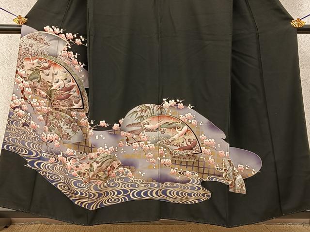 平和屋着物■豪華黒留袖　駒刺繍　飛鶴地紙花文　金彩　正絹　逸品　BAAY6597hj