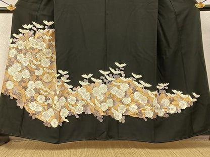 平和屋着物■豪華黒留袖　刺繍　菊　金彩　正絹　逸品　BAAY6599hj
