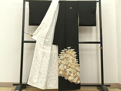 平和屋着物■豪華黒留袖　刺繍　菊　金彩　正絹　逸品　BAAY6599hj
