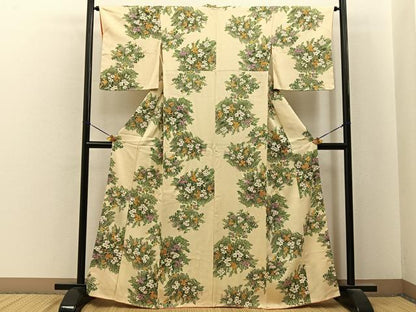 平和屋着物■上質な小紋　草花文　金彩　正絹　逸品　未使用　BAAY6603hj