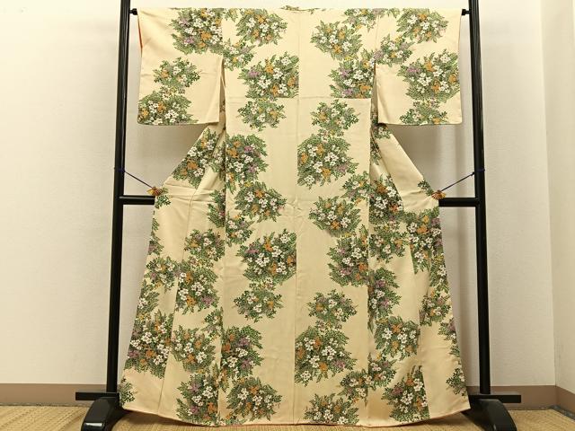 平和屋着物■上質な小紋　草花文　金彩　正絹　逸品　未使用　BAAY6603hj