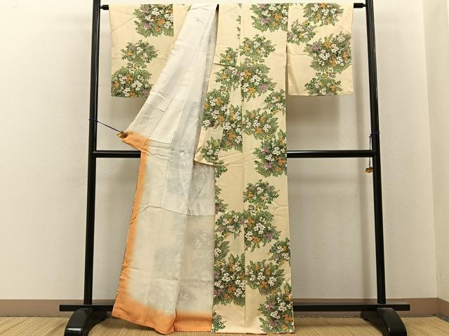 平和屋着物■上質な小紋　草花文　金彩　正絹　逸品　未使用　BAAY6603hj