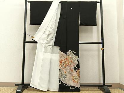 平和屋着物■豪華黒留袖　駒刺繍　鼓花文　金彩　正絹　逸品　BAAY6604hj
